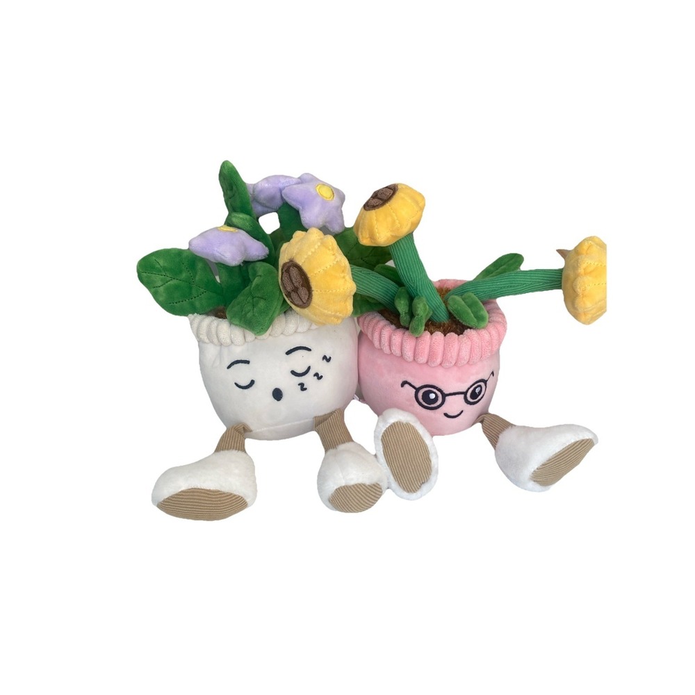 Happy Plant  Set Of 2 Plush Weighted Members Mark Plush Shelf Sitter Glasses